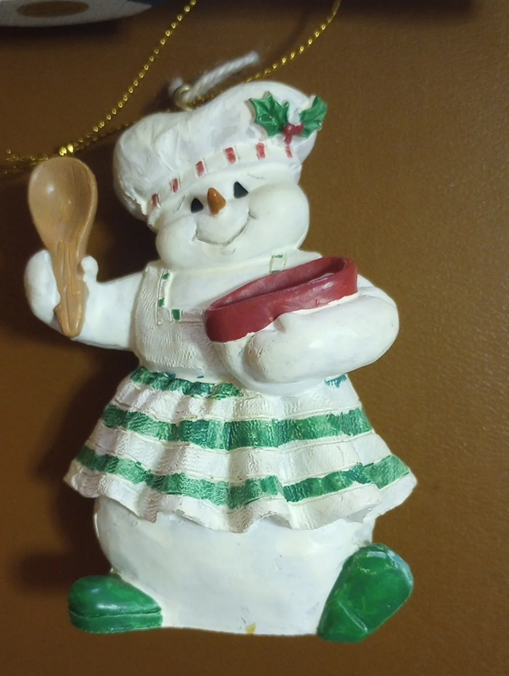 Set of 3 Snowman Chef 3D Christmas Tree Holiday Ornaments. White Red Green Blue